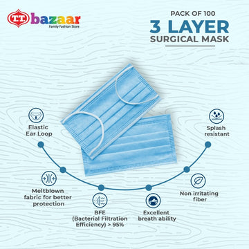 T.T. Non Woven Surgical Face Mask- Pack Of 100 Pcs
