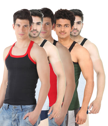 T.T. Men Solid Pack Of 5 Gym Vest  Assorted