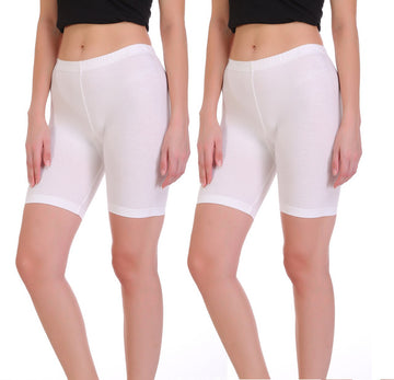 T.T. Women Cotton Spandex  Multipurpose Short Pack Of 2 White